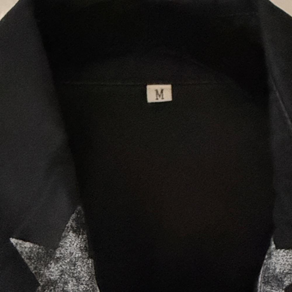 Casual Frayed Raw Hem Star Patterned Mid-long Black Peplum Denim Jacket - Picture 3 of 4